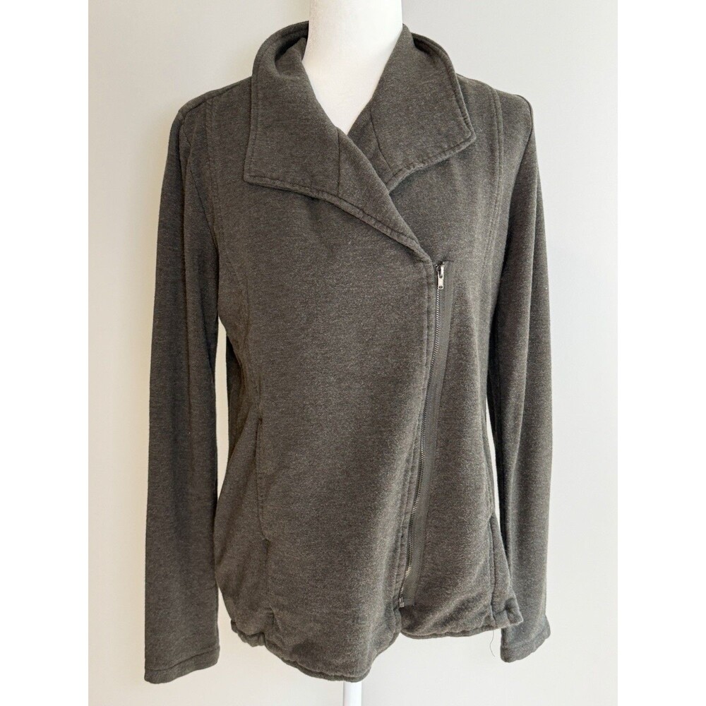 H by Bordeaux Women’s Green Moto Asymmetrical Knit Jacket Pockets Medium